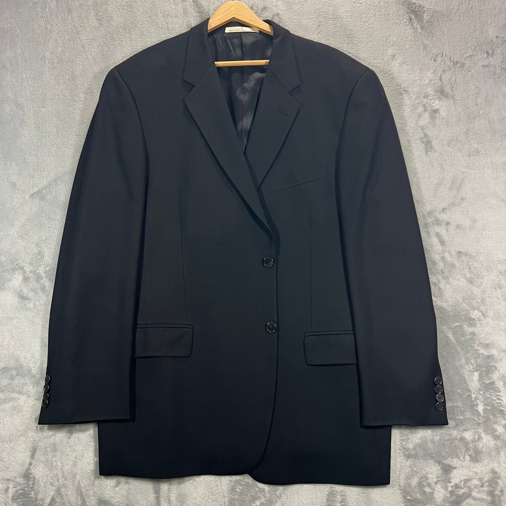Joseph Abboud Blazer Men 44R Black 100 Wool Two Button Solid Made USA Business